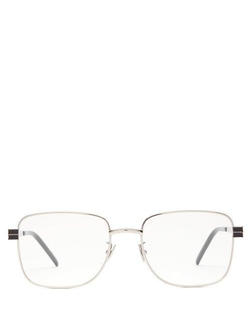 Matchesfashion.com Saint Laurent - Square Metal Glasses - Mens - Silver
