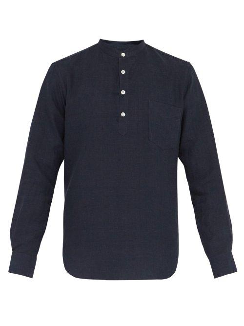 Matchesfashion.com De Bonne Facture - Pop Over Brushed Linen Shirt - Mens - Navy