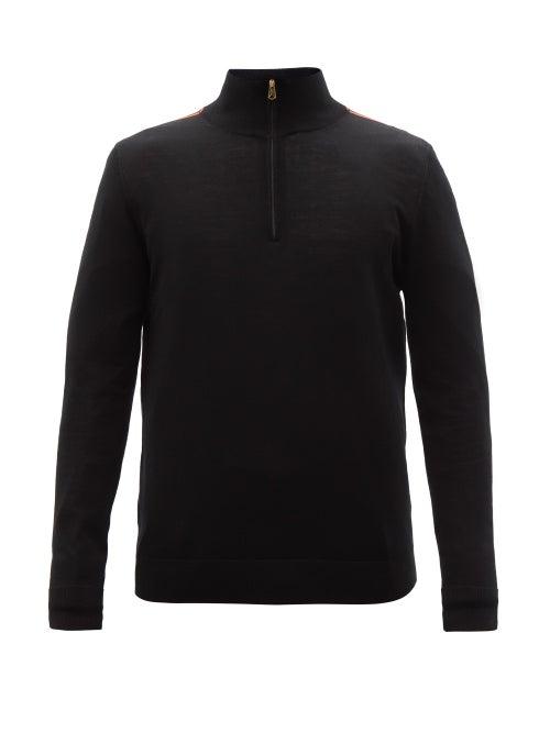 Mens Rtw Paul Smith - Artist Stripe Merino-wool Quarter-zip Sweater - Mens - Black