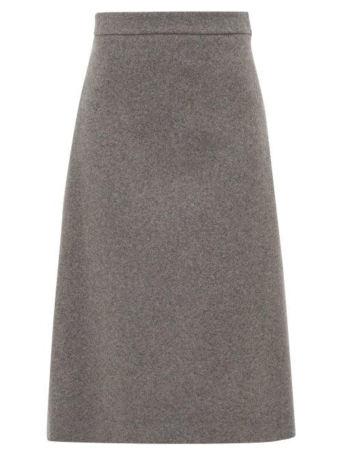 Matchesfashion.com Prada - High Rise Wool Midi Skirt - Womens - Grey
