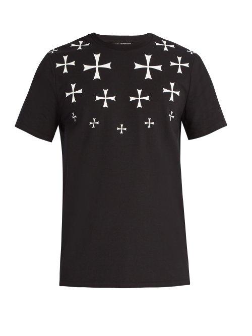 Matchesfashion.com Neil Barrett - Military Star Cotton Blend T Shirt - Mens - Black White