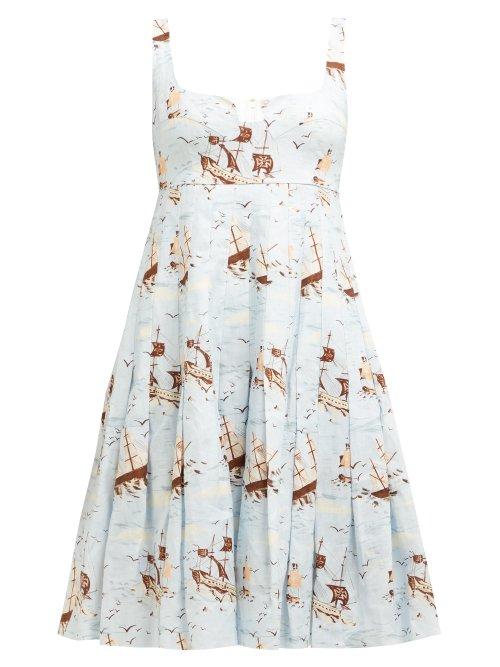 Matchesfashion.com Emilia Wickstead - Claretta Ship Print Sundress - Womens - Blue Print