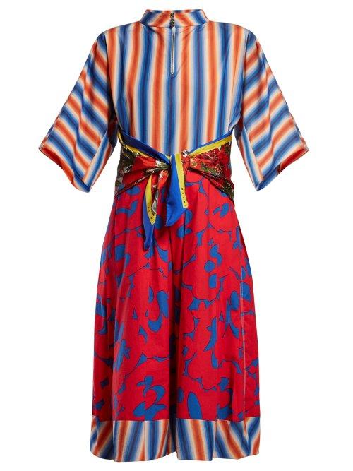 Matchesfashion.com Marni - Stripe And Floral Print Midi Dress - Womens - Red Multi
