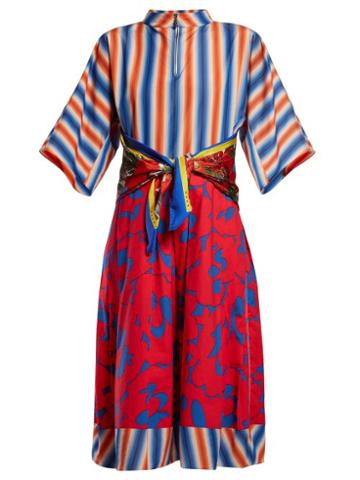 Matchesfashion.com Marni - Stripe And Floral Print Midi Dress - Womens - Red Multi