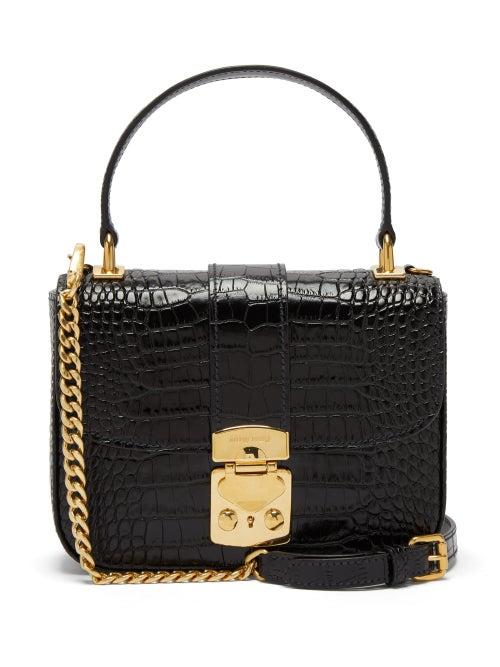 Matchesfashion.com Miu Miu - Crocodile Effect Leather Shoulder Bag - Womens - Black