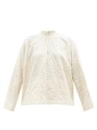 Zanini - Floral-embroidered Cotton-toile Top - Womens - White