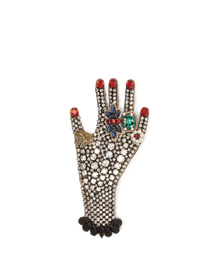 Gucci Hand Crystal-embellished Brooch