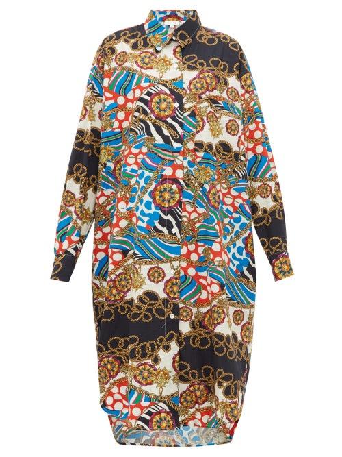 Matchesfashion.com Rhode - Daisy Scarf Print Cotton Poplin Shirtdress - Womens - Cream Multi
