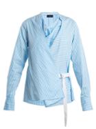 Matchesfashion.com Joseph - Arran Striped Cowl Neck Wrap Shirt - Womens - Blue Stripe