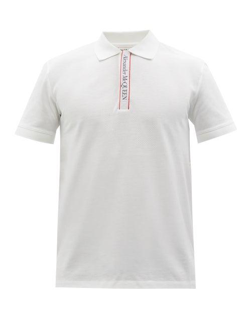Alexander Mcqueen - Logo-tape Placket Cotton-piqu Polo Shirt - Mens - White