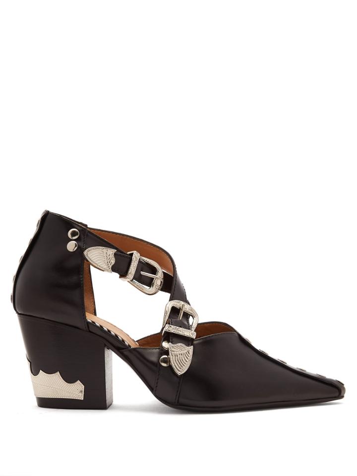 Toga Buckle Cut-out Leather Ankle Boots