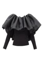Marques'almeida - Pleated-cape Ribbed Organic-cotton Top - Womens - Black
