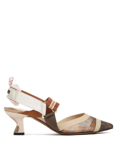 Matchesfashion.com Fendi - Colibri Point Toe Mesh Slingback Pumps - Womens - Beige Multi