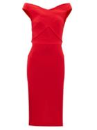 Matchesfashion.com Roland Mouret - Amarula Off-the-shoulder Wool-crepe Dress - Womens - Red