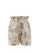 Matchesfashion.com Isabel Marant Toile - Nawel Paperbag-waist Printed Cotton Shorts - Womens - Ivory