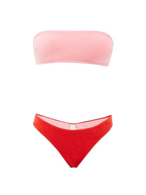 Matchesfashion.com Zimmermann - Poppy Two-tone Terry Bandeau Bikini - Womens - Red Multi