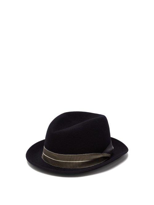 Matchesfashion.com Giorgio Armani - Grosgrain Trimmed Wool Felt Trilby Hat - Mens - Navy