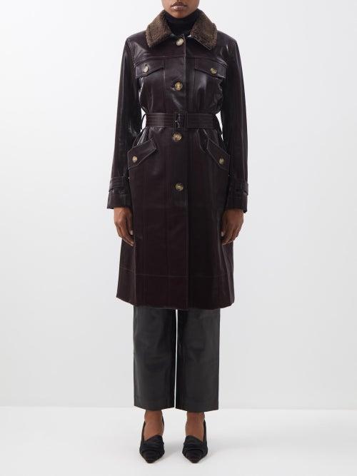 Rejina Pyo - Hana Textured-collar Vinyl Coat - Womens - Plum
