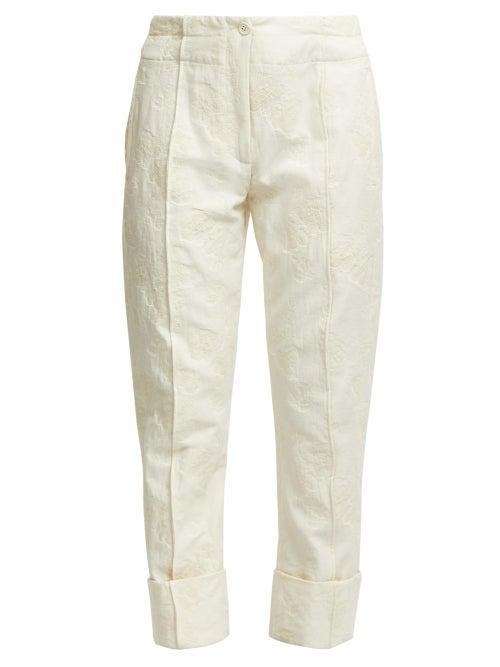 Matchesfashion.com Ann Demeulemeester - Floral-embellished Cotton Trousers - Womens - White