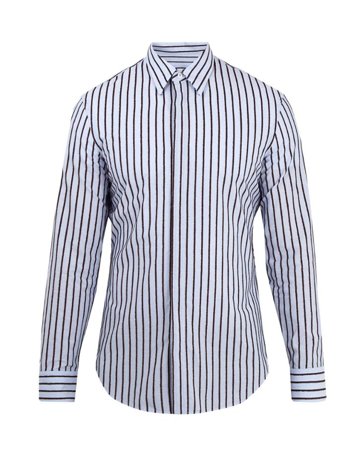Maison Margiela Chenille-embroidered Striped Cotton Shirt