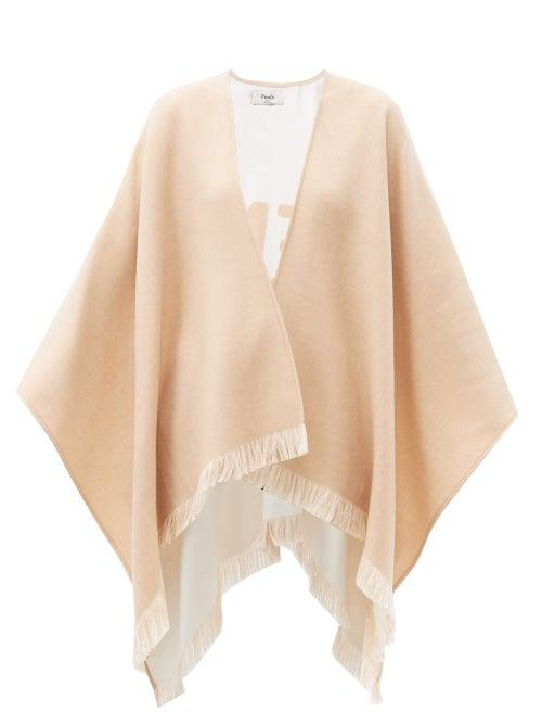 Matchesfashion.com Fendi - Logo-jacquard Fringed Wool Poncho - Womens - Light Pink