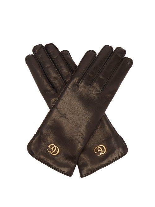 Matchesfashion.com Gucci - Logo Plaque Leather Gloves - Womens - Black