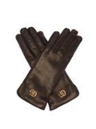 Matchesfashion.com Gucci - Logo Plaque Leather Gloves - Womens - Black