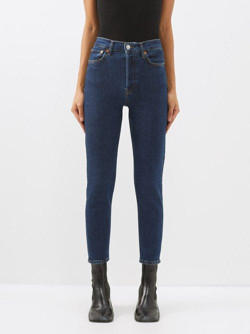 Re/done - 90s High-rise Cropped Slim-leg Jeans - Womens - Dark Blue