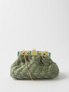 13bc - Flora Grid Enamelled Faux-raffia Clutch - Womens - Khaki