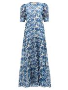 Matchesfashion.com Adriana Degreas - Lotus-print Chiffon Dress - Womens - Blue Print