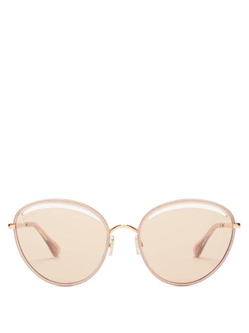 Matchesfashion.com Jimmy Choo - Malya Round Metal Sunglasses - Womens - Pink
