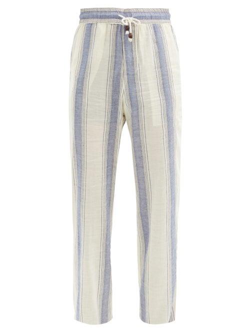 Matchesfashion.com Smr Days - Drawstring High-rise Striped Cotton Trousers - Mens - Blue Multi