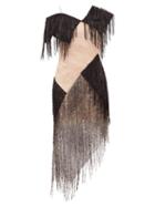 Matchesfashion.com Christopher Kane - Asymmetric Bead Fringed Gauze Dress - Womens - Black Pink