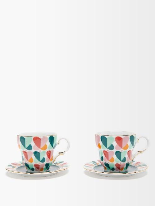 La Doublej - Big Mama Set Of Two Porcelain Cup And Saucer Set - Womens - Multi