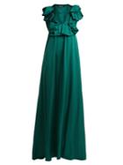 Matchesfashion.com Rochas - Ruffled Duchess Silk Satin Gown - Womens - Dark Green