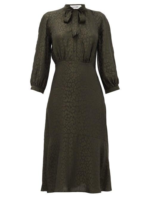 Matchesfashion.com Cefinn - Daria Leopard-jacquard Midi Dress - Womens - Khaki