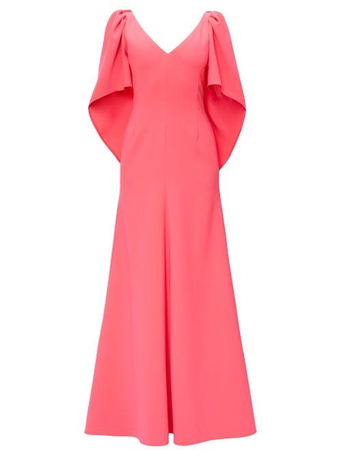 Matchesfashion.com Carolina Herrera - Cape Sleeve Crepe Palazzo Jumpsuit - Womens - Pink