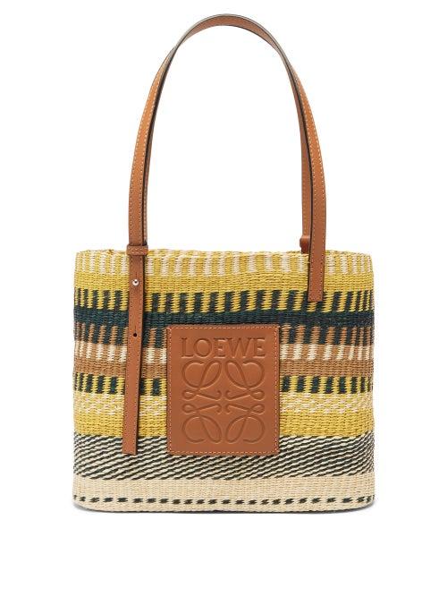 Matchesfashion.com Loewe Paula's Ibiza - Small Striped Straw And Leather Basket Bag - Womens - Tan Stripe
