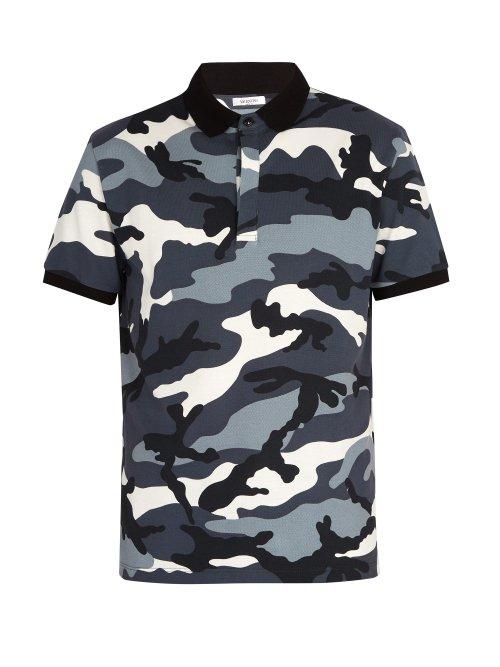 Matchesfashion.com Valentino - Camouflage Print Cotton Piqu Polo Shirt - Mens - Multi