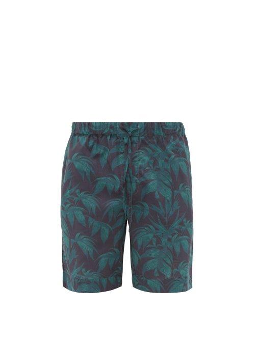 Matchesfashion.com Desmond & Dempsey - Byron Print Cotton Pyjama Shorts - Mens - Navy Green