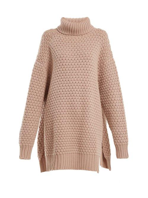 Matchesfashion.com Raey - Split Side Roll Neck Bubble Knit Cashmere Sweater - Womens - Nude