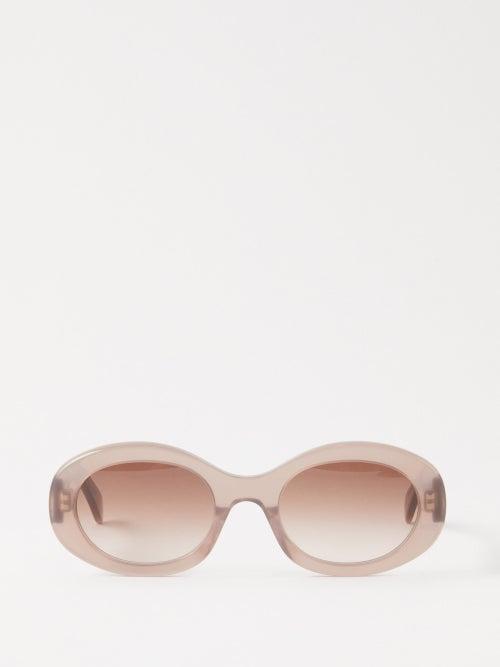 Celine Eyewear - Triomphe Oval Acetate Sunglasses - Womens - Light Brown