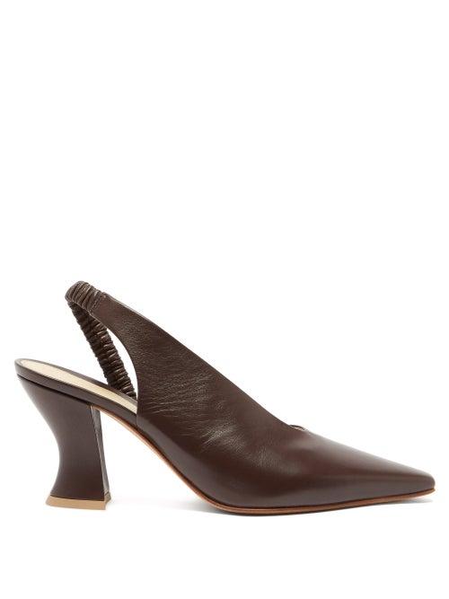 Matchesfashion.com Bottega Veneta - Almond Leather Slingback Pumps - Womens - Dark Brown