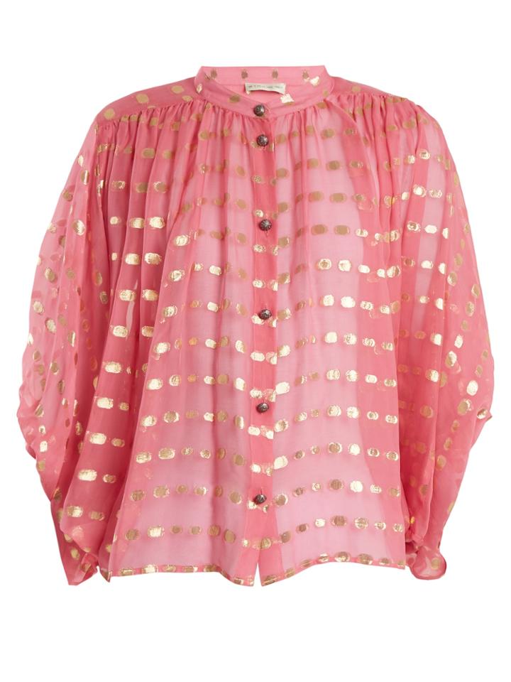 Etro Polka-dot Batwing-sleeve Chiffon Blouse