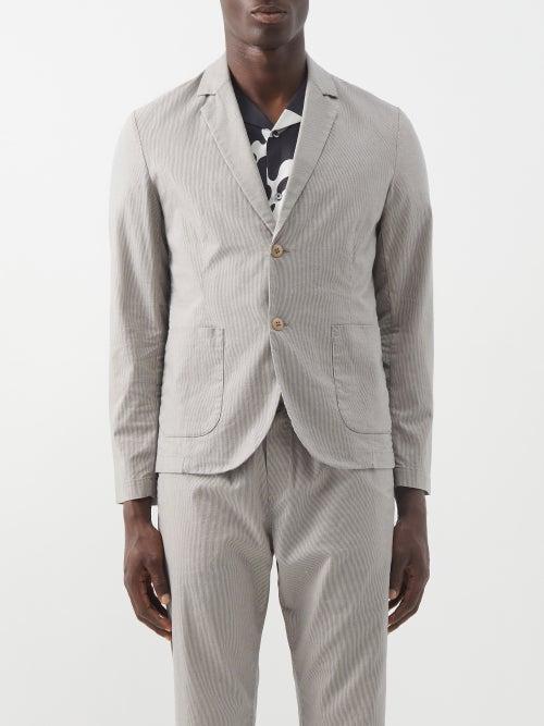 Folk - Single-breasted Pinstriped Linen-blend Suit Jacket - Mens - Grey