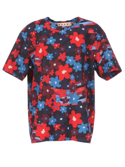 Matchesfashion.com Marni - Rainbow Flower-print Jersey T-shirt - Womens - Black Print