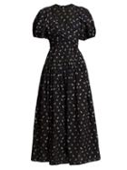 Matchesfashion.com Cecilie Bahnsen - Anna Wrap Bodice Floral Print Cotton Midi Dress - Womens - Black Blue