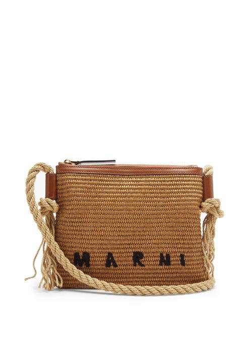 Matchesfashion.com Marni - Matting Leather-trimmed Faux-straw Pouch - Womens - Beige