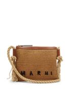 Matchesfashion.com Marni - Matting Leather-trimmed Faux-straw Pouch - Womens - Beige