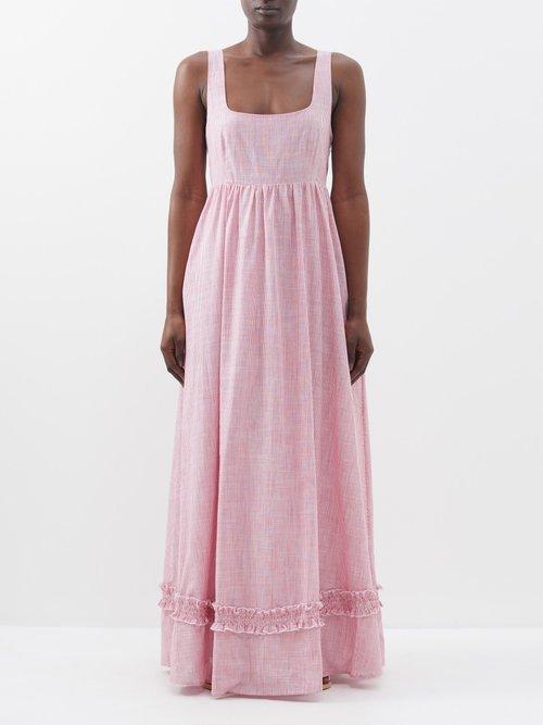 Bird & Knoll - Romy Square-neck Cutout-back Cotton Maxi Dress - Womens - Light Red